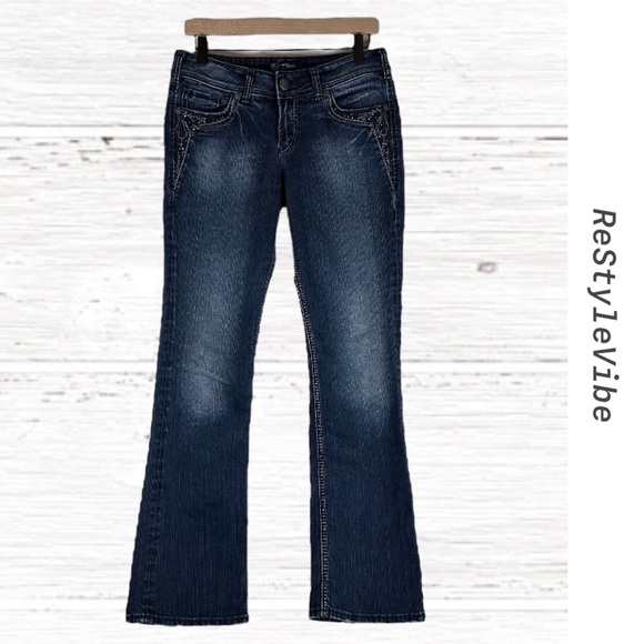 SILVER JEANS Women’s Size 29/L31 Denim Suki 17” Style Bootcut Fit Mid Rise Bling - Picture 1 of 15